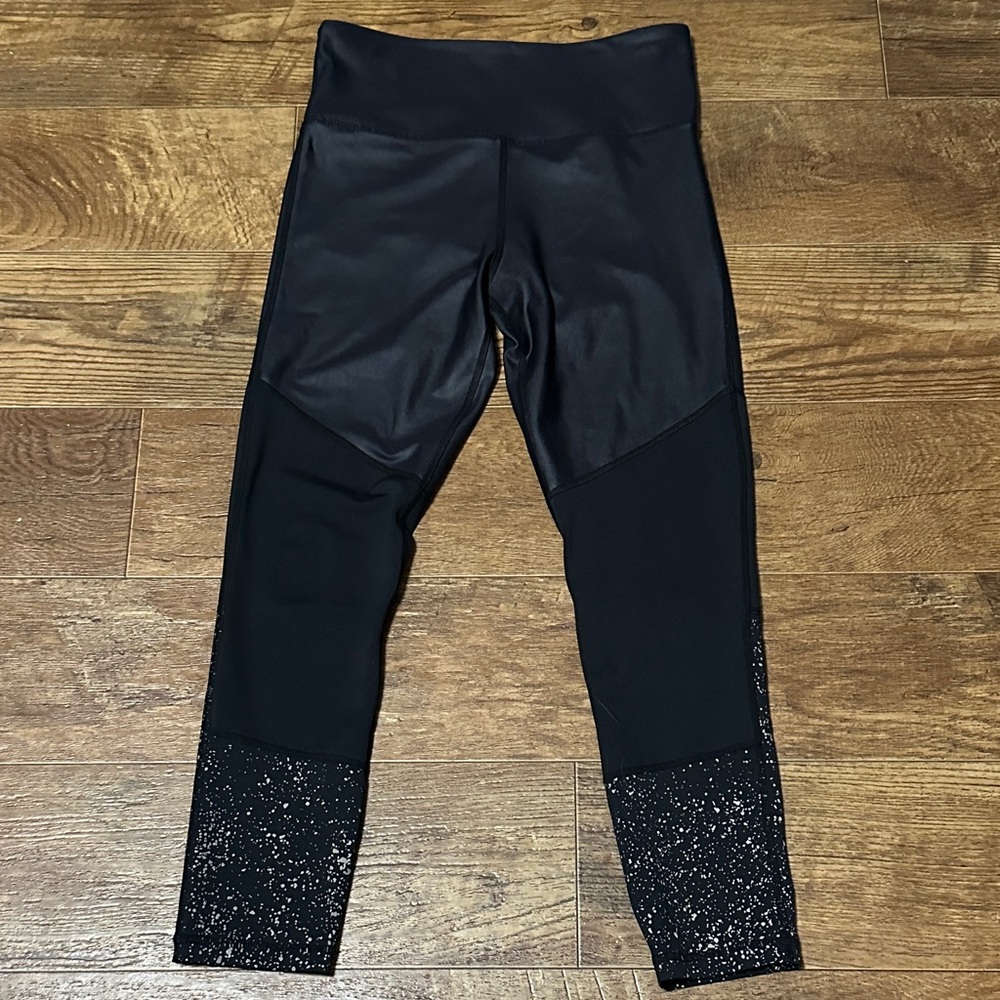 ZYIA ACTIVE LEGGINGS BLACK METALLIC LIGHT N TIGHT HI-RISE 7/8 24” SIZE 8-10